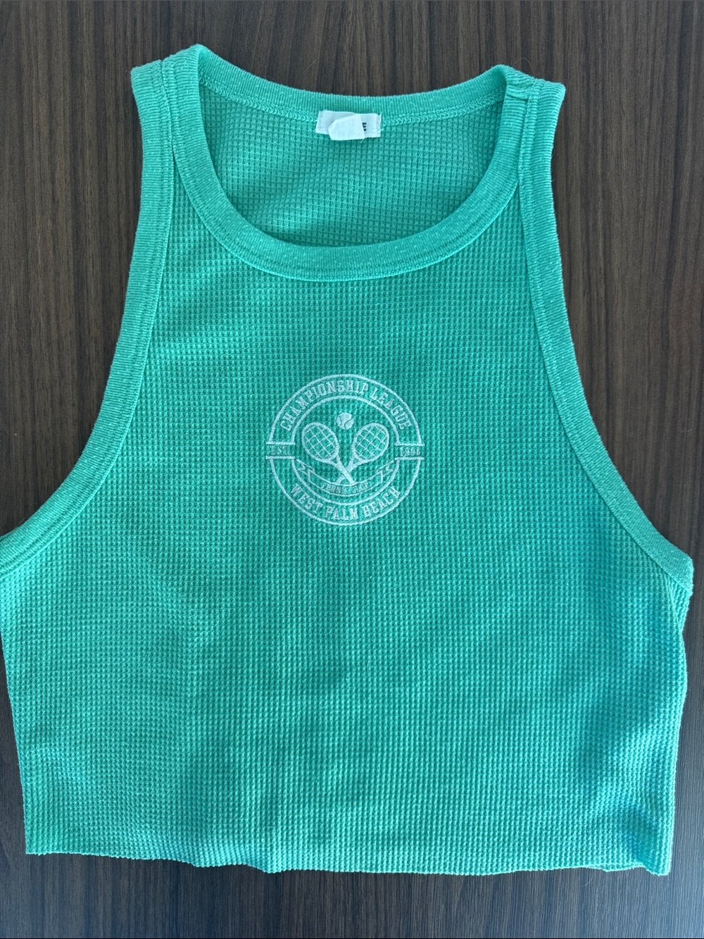 Mint Green Waffle Knit Cropped Tank with Tennis Logo Medium